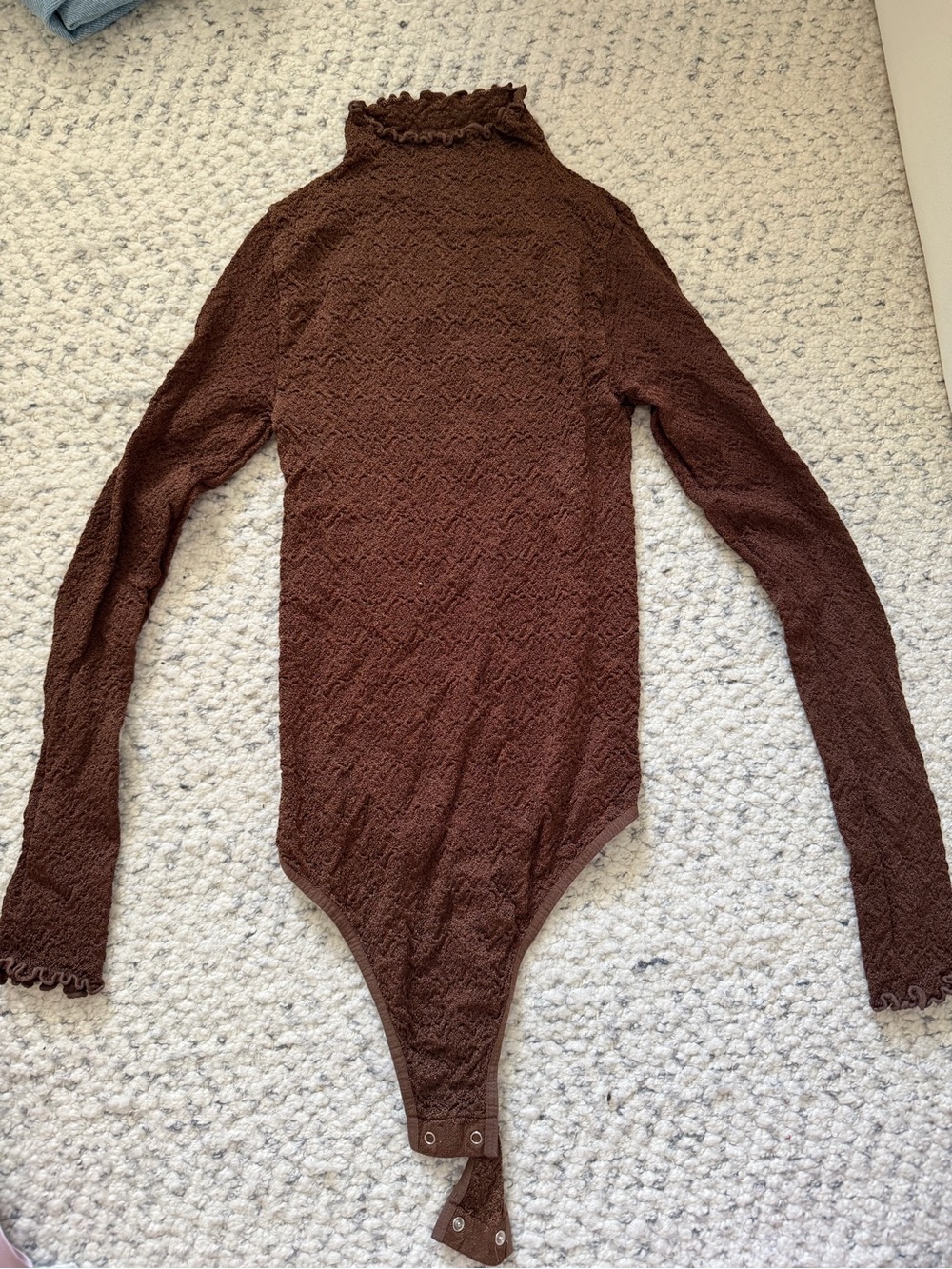 Free People Brown Long Sleeve Textured Mock Neck Bodysuit